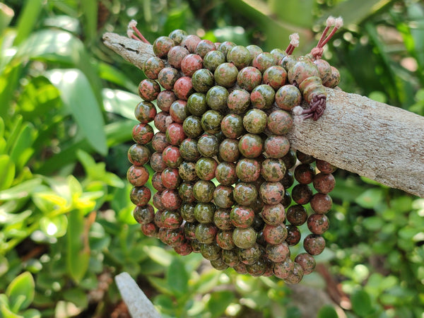 Polished Unakite Beaded Stretch Buddha Bracelet - Sold Per Item - From South Africa