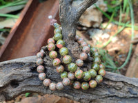 Polished Unakite Beaded Stretch Buddha Bracelet - Sold Per Item - From South Africa