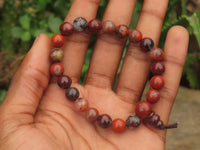 Polished Brecciated Red Jasper Beaded Stretch Buddha Bracelet - Sold Per Item - From South Africa