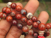 Polished Brecciated Red Jasper Beaded Stretch Buddha Bracelet - Sold Per Item - From South Africa