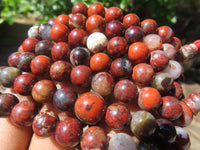 Polished Brecciated Red Jasper Beaded Stretch Buddha Bracelet - Sold Per Item - From South Africa