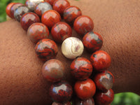 Polished Brecciated Red Jasper Beaded Stretch Buddha Bracelet - Sold Per Item - From South Africa