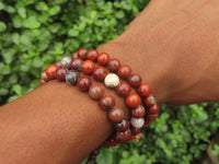 Polished Brecciated Red Jasper Beaded Stretch Buddha Bracelet - Sold Per Item - From South Africa