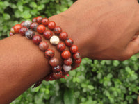 Polished Brecciated Red Jasper Beaded Stretch Buddha Bracelet - Sold Per Item - From South Africa