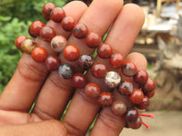 Polished Brecciated Red Jasper Beaded Stretch Buddha Bracelet - Sold Per Item - From South Africa