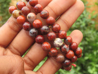 Polished Brecciated Red Jasper Beaded Stretch Buddha Bracelet - Sold Per Item - From South Africa