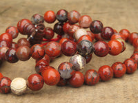 Polished Brecciated Red Jasper Beaded Stretch Buddha Bracelet - Sold Per Item - From South Africa