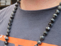 Polished Large Snowflake Obsidian Ball Shaped Beaded Necklace  - Sold per Item - From Mexico