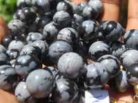 Polished Large Snowflake Obsidian Ball Shaped Beaded Necklace  - Sold per Item - From Mexico