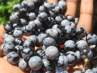 Polished Large Snowflake Obsidian Ball Shaped Beaded Necklace  - sold per Pair - From Mexico