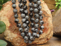 Polished Large Snowflake Obsidian Ball Shaped Beaded Necklace  - sold per Pair - From Mexico