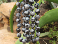 Polished Large Snowflake Obsidian Ball Shaped Beaded Necklace  - sold per Pair - From Mexico