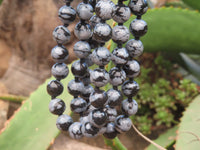 Polished Large Snowflake Obsidian Ball Shaped Beaded Necklace  - sold per Pair - From Mexico