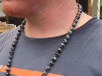 Polished Large Snowflake Obsidian Ball Shaped Beaded Necklace  - sold per Pair - From Mexico