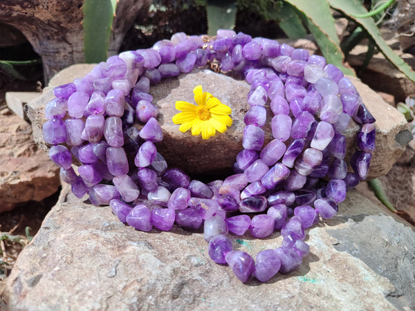 Polished Amethyst Tumble Chip Beaded Necklace - Sold per Item- From Zambia