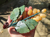 Polished Honey Aragonite Hanging Bunch of Grapes with Green Fuchsite Leaves - sold per item - From Namibia