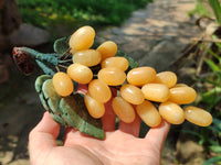 Polished Honey Aragonite Hanging Bunch of Grapes with Green Fuchsite Leaves - sold per item - From Namibia