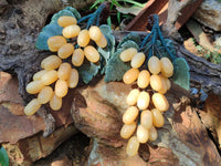 Polished Honey Aragonite Hanging Bunch of Grapes with Green Fuchsite Leaves - sold per item - From Namibia