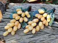 Polished Honey Aragonite Hanging Bunch of Grapes with Green Fuchsite Leaves - sold per item - From Namibia