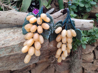 Polished Honey Aragonite Hanging Bunch of Grapes with Green Fuchsite Leaves - sold per item - From Namibia