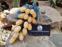 Polished Honey Aragonite Hanging Bunch of Grapes with Green Fuchsite Leaves - sold per item - From Namibia