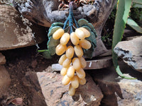 Polished Honey Aragonite Hanging Bunch of Grapes with Green Fuchsite Leaves - sold per item - From Namibia