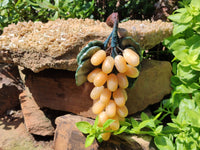 Polished Honey Aragonite Hanging Bunch of Grapes with Green Fuchsite Leaves - sold per item - From Namibia