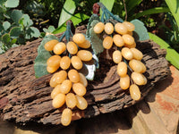 Polished Honey Aragonite Hanging Bunch of Grapes with Green Fuchsite Leaves - sold per item - From Namibia