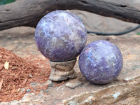 Polished Lepidolite with Pink Rubellite Spheres x 3 From Ambatondrazaka, Madagascar