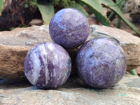 Polished Lepidolite with Pink Rubellite Spheres x 3 From Ambatondrazaka, Madagascar