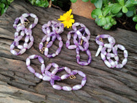 Hand Made Chevron Amethyst Bead Necklaces x 6 From Zambia