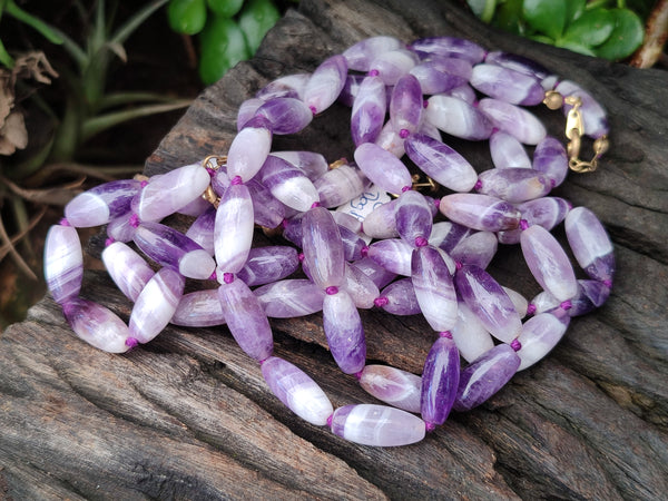 Hand Made Chevron Amethyst Bead Necklaces x 6 From Zambia