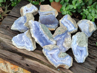 Natural Blue Lace Agate Geode Specimens x 12 From Malawi