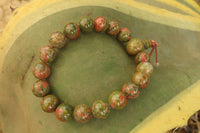 Polished Unakite Beaded Stretch Buddha Bracelet - Sold Per Item - From South Africa