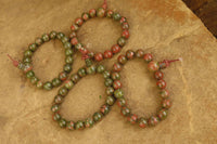 Polished Unakite Beaded Stretch Buddha Bracelet - Sold Per Item - From South Africa