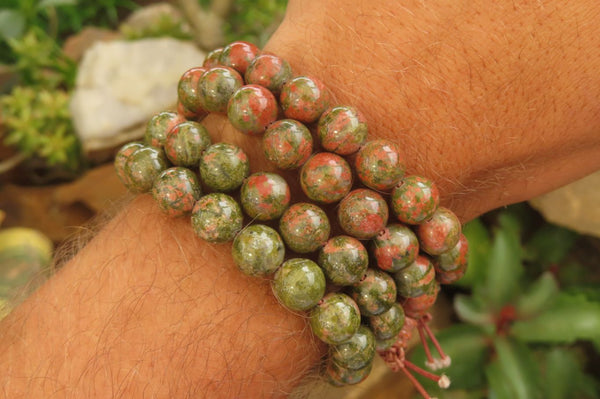 Polished Unakite Beaded Stretch Buddha Bracelet - Sold Per Item - From South Africa