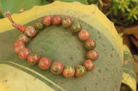 Polished Unakite Beaded Stretch Buddha Bracelet - Sold Per Item - From South Africa