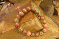 Polished Unakite Beaded Stretch Buddha Bracelet - Sold Per Item - From South Africa