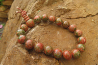 Polished Unakite Beaded Stretch Buddha Bracelet - Sold Per Item - From South Africa