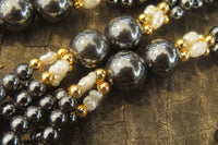 Polished Silver Hematite and Freshwater Pearl Triple Twisted Beaded Necklace - Sold Per Item - From China