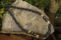 Polished Silver Hematite and Freshwater Pearl Triple Twisted Beaded Necklace - Sold Per Item - From China