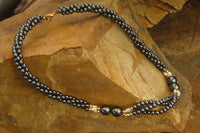 Polished Silver Hematite and Freshwater Pearl Triple Twisted Beaded Necklace - Sold Per Item - From China