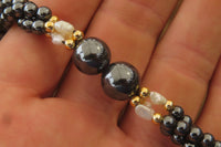 Polished Silver Hematite and Freshwater Pearl Triple Twisted Beaded Necklace - Sold Per Item - From China