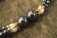 Polished Silver Hematite and Freshwater Pearl Triple Twisted Beaded Necklace - Sold Per Item - From China