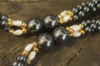 Polished Silver Hematite and Freshwater Pearl Triple Twisted Beaded Necklace - Sold Per Item - From China