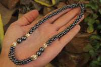 Polished Silver Hematite and Freshwater Pearl Triple Twisted Beaded Necklace - Sold Per Item - From China