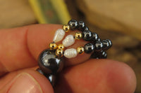 Polished Silver Hematite and Freshwater Pearl Triple Twisted Beaded Necklace - Sold Per Item - From China