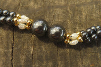 Polished Silver Hematite and Freshwater Pearl Triple Twisted Beaded Necklace - Sold Per Item - From China