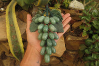 Polished Aventurine Hanging Bunch of Grapes with Green Fuchsite Leaves - sold per item - From Zimbabwe