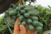 Polished Aventurine Hanging Bunch of Grapes with Green Fuchsite Leaves - sold per item - From Zimbabwe